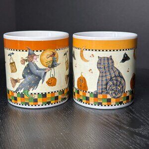 Sakura Halloween Coffee Tea Mugs By Debbie Mumm - Lot Of 2 - Vintage 1998
